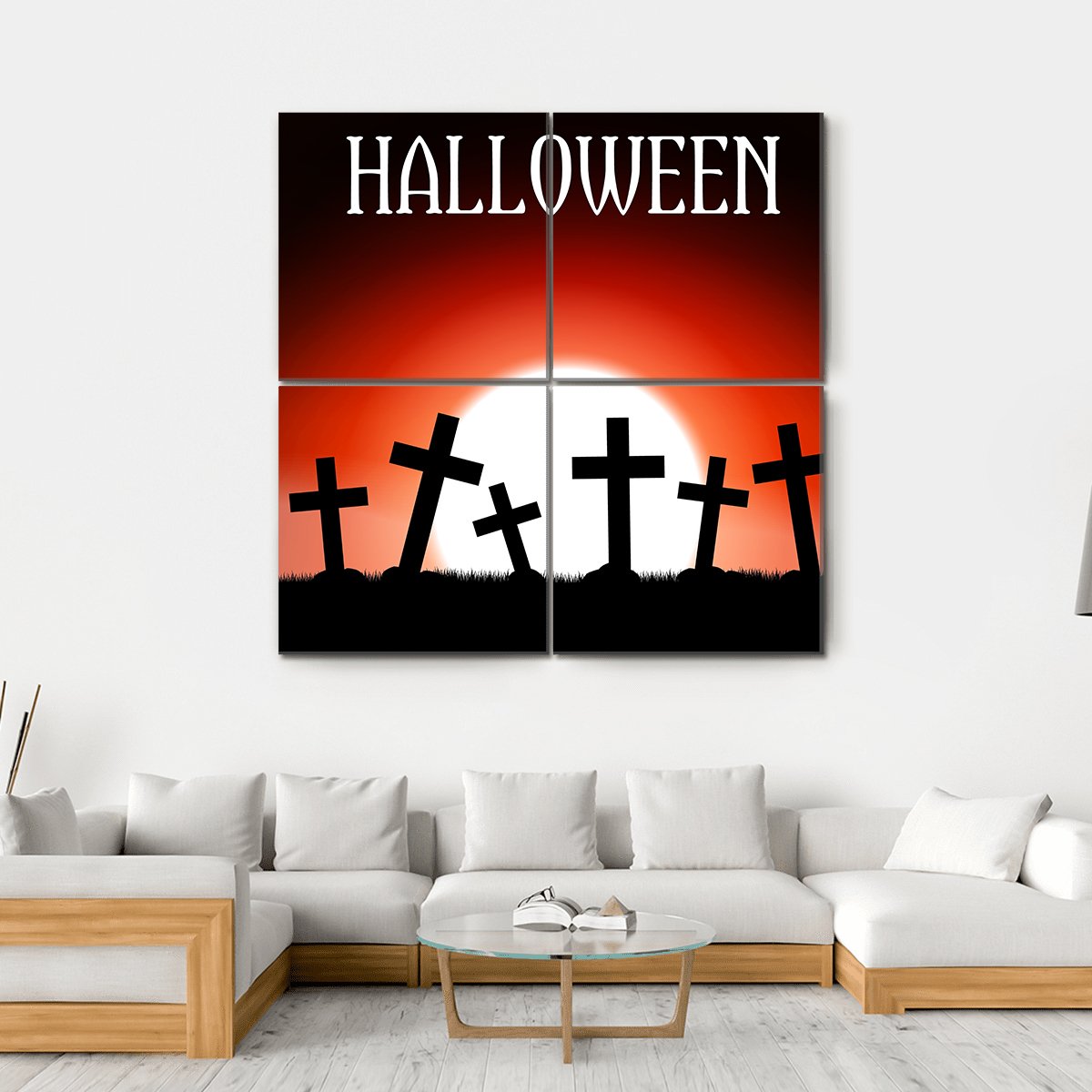 Halloween Theme Red Moon Canvas Wall Art-4 Square-Gallery Wrap-17" x 17"-Tiaracle