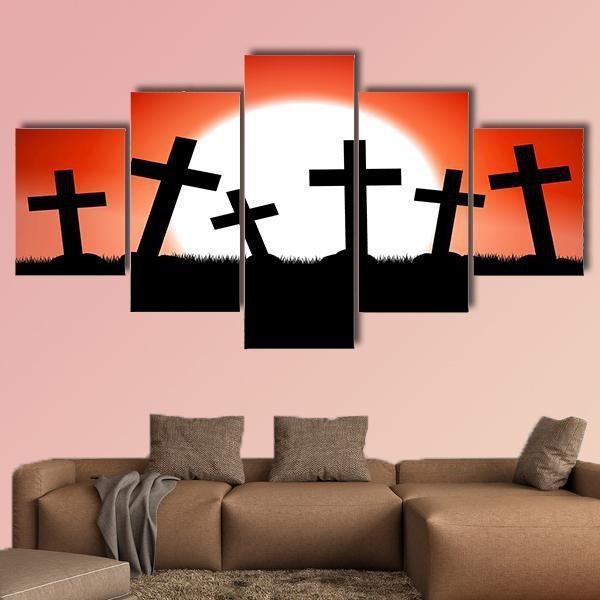 Halloween Theme Red Moon Canvas Wall Art-5 Star-Gallery Wrap-62" x 32"-Tiaracle