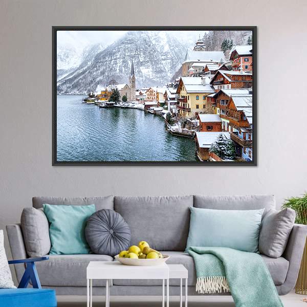 Hallstatt In Winter Austria Canvas Wall Art-5 Horizontal-Gallery Wrap-22" x 12"-Tiaracle