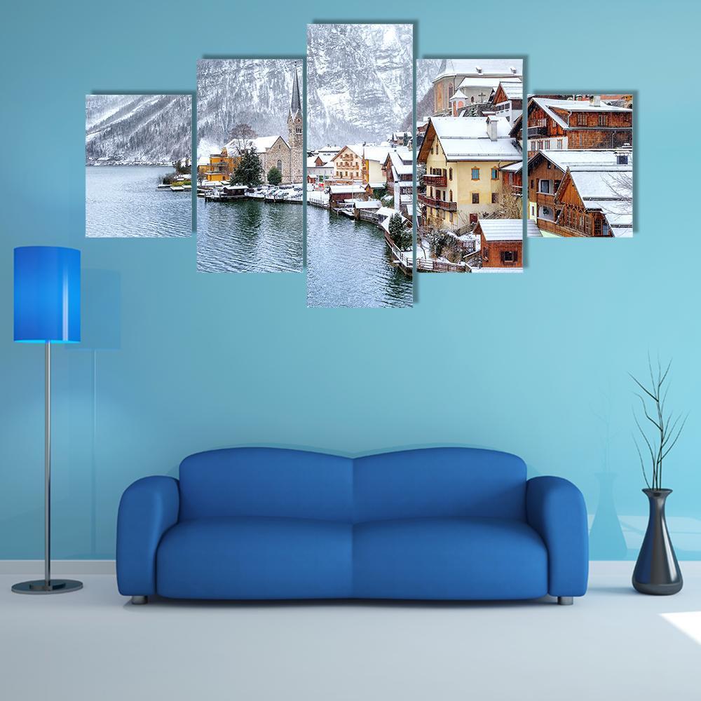 Hallstatt In Winter Austria Canvas Wall Art-5 Star-Gallery Wrap-62" x 32"-Tiaracle
