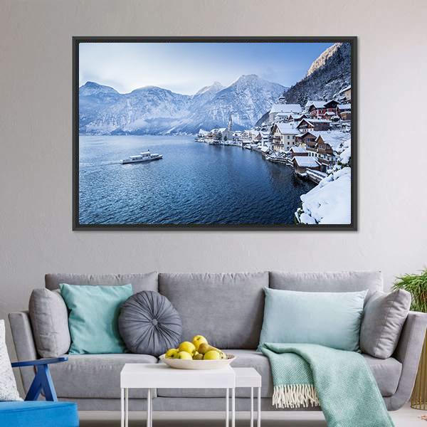 Hallstatt Lake In Winter Canvas Wall Art-5 Horizontal-Gallery Wrap-22" x 12"-Tiaracle