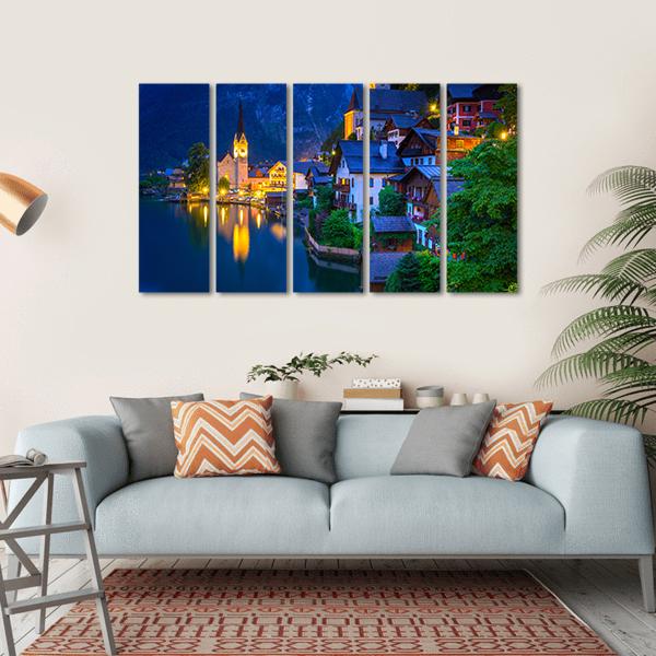 Hallstatt Village At Dusk Canvas Wall Art-5 Horizontal-Gallery Wrap-22" x 12"-Tiaracle