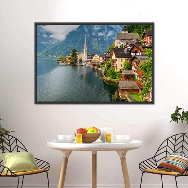 Hallstatt Village With Lake Canvas Wall Art-3 Horizontal-Gallery Wrap-25" x 16"-Tiaracle
