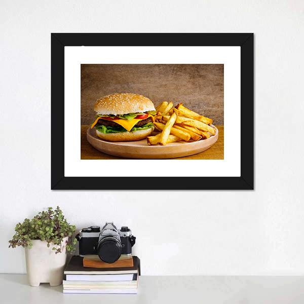 Hamburger & Fries Canvas Wall Art-1 Piece-Framed Print-20" x 16"-Tiaracle