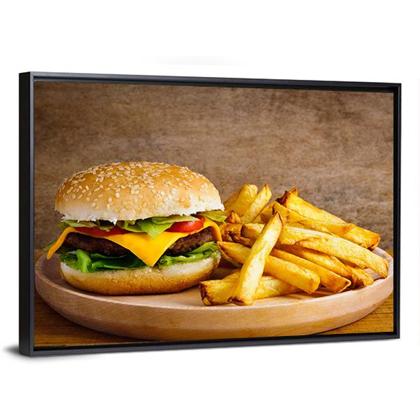 Hamburger & Fries Canvas Wall Art-5 Horizontal-Gallery Wrap-22" x 12"-Tiaracle