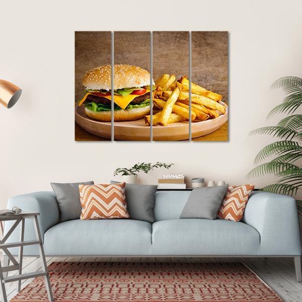 Hamburger & Fries Canvas Wall Art-4 Horizontal-Gallery Wrap-34" x 24"-Tiaracle