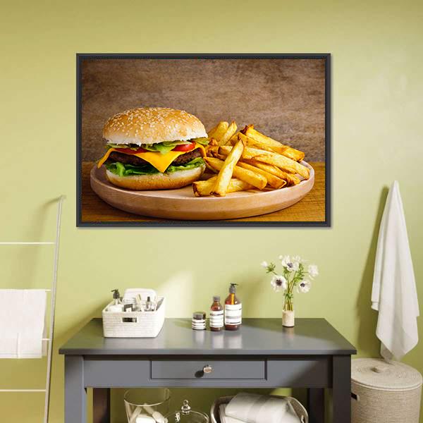 Hamburger & Fries Canvas Wall Art-1 Piece-Floating Frame-24" x 16"-Tiaracle