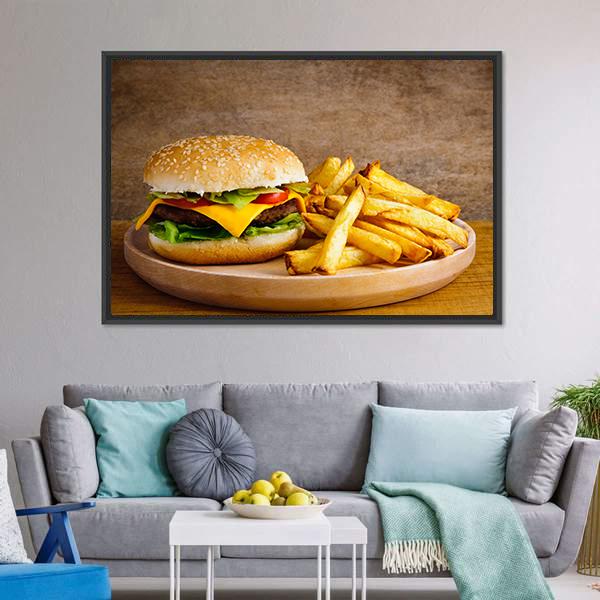 Hamburger & Fries Canvas Wall Art-3 Horizontal-Gallery Wrap-25" x 16"-Tiaracle
