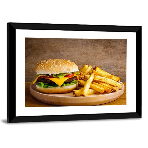 Hamburger & Fries Canvas Wall Art-3 Horizontal-Gallery Wrap-25" x 16"-Tiaracle