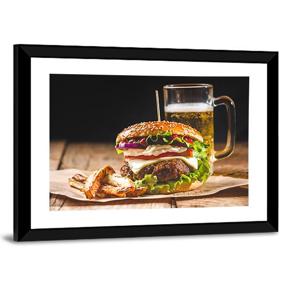 Hamburger With Juice Canvas Wall Art-3 Horizontal-Gallery Wrap-25" x 16"-Tiaracle