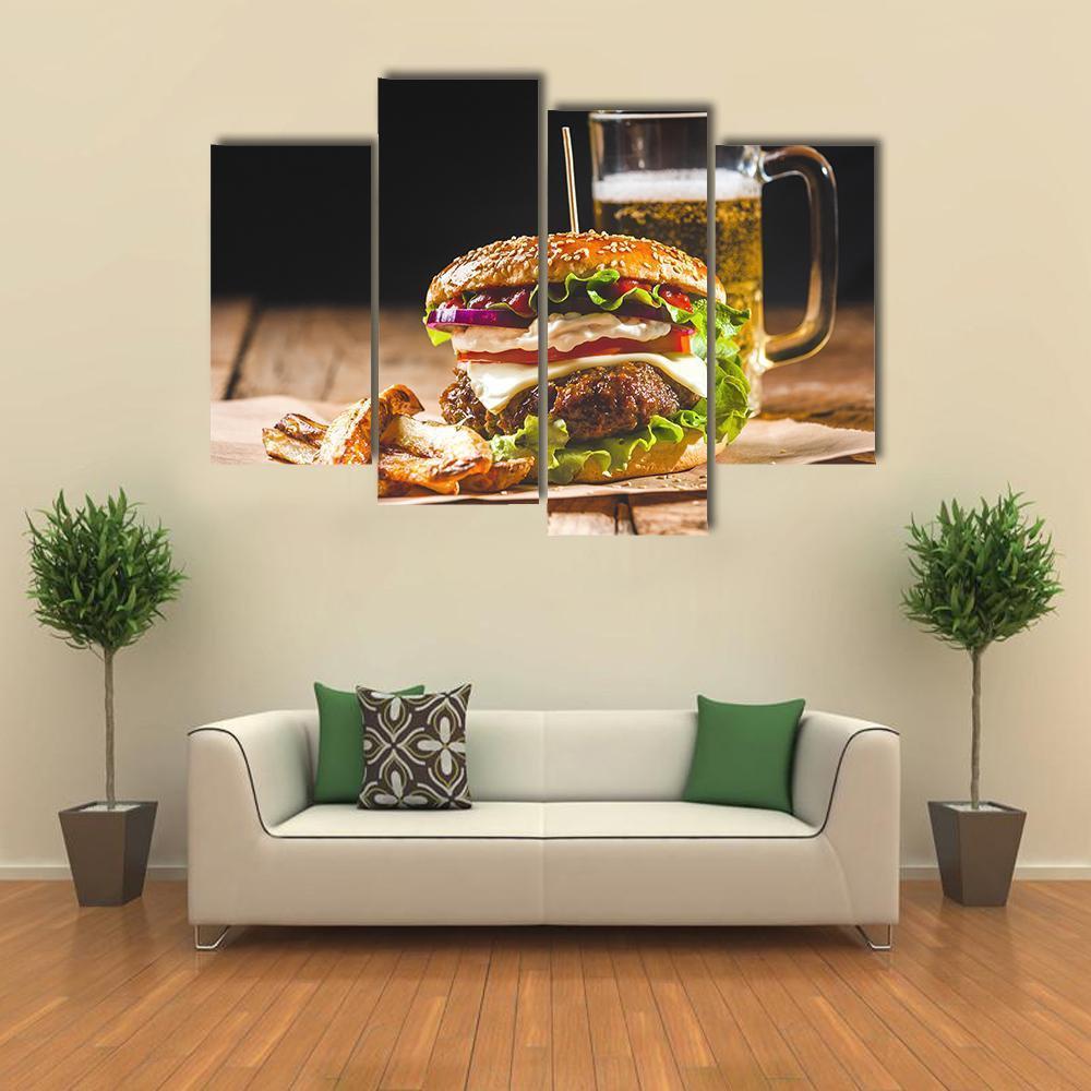 Hamburger With Juice Canvas Wall Art-4 Pop-Gallery Wrap-50" x 32"-Tiaracle