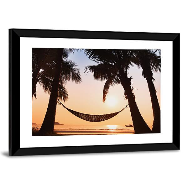 Hammock & Palm Trees Canvas Wall Art-3 Horizontal-Gallery Wrap-25" x 16"-Tiaracle