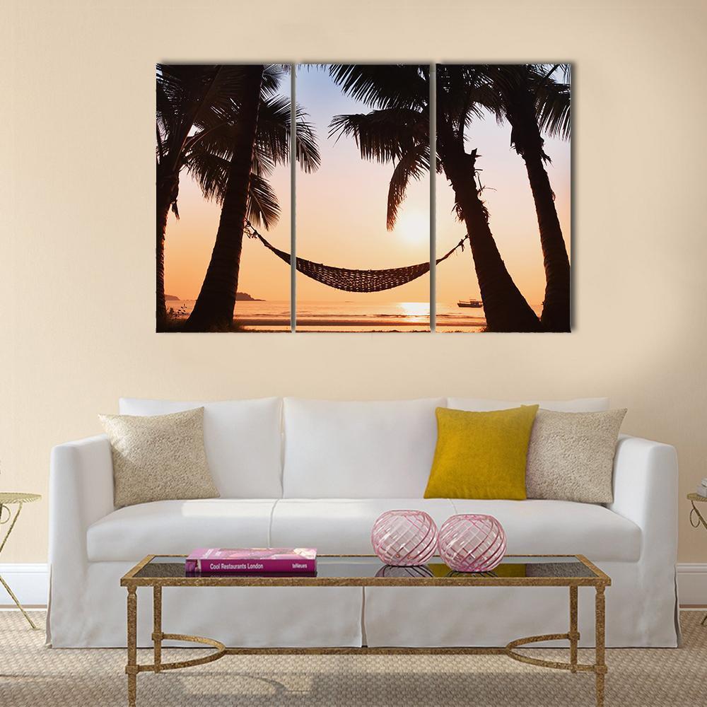 Hammock & Palm Trees Canvas Wall Art-3 Horizontal-Gallery Wrap-37" x 24"-Tiaracle