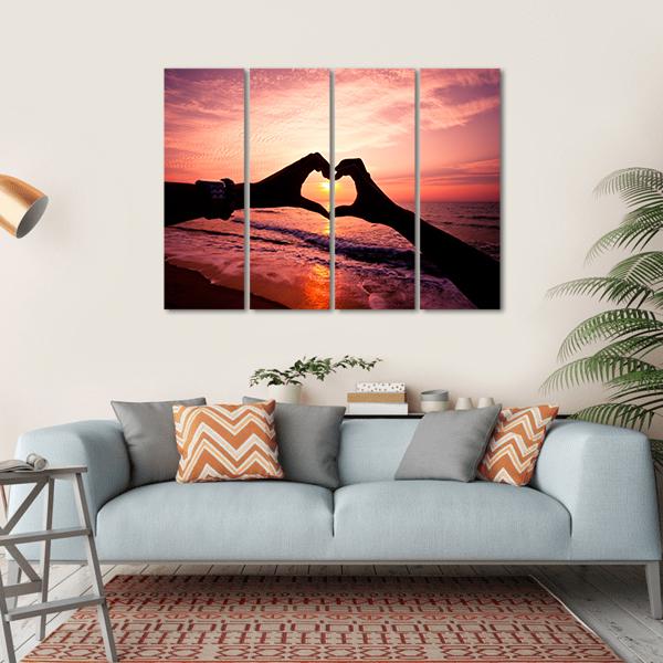 Hand In Heart Shape Silhouette Canvas Wall Art-4 Horizontal-Gallery Wrap-34" x 24"-Tiaracle