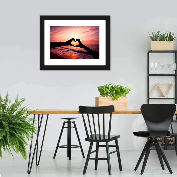 Hand In Heart Shape Silhouette Panoramic Canvas Wall Art-1 Piece-36" x 12"-Tiaracle