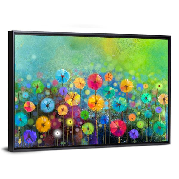 Hand Painted Colorful Flowers Canvas Wall Art-3 Horizontal-Gallery Wrap-25" x 16"-Tiaracle
