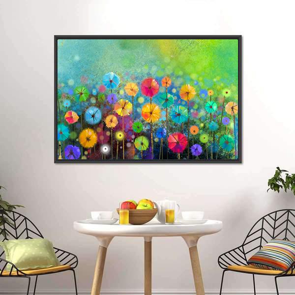 Hand Painted Colorful Flowers Canvas Wall Art-3 Horizontal-Gallery Wrap-25" x 16"-Tiaracle
