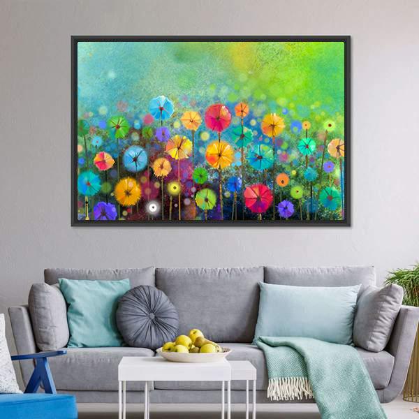 Hand Painted Colorful Flowers Canvas Wall Art-3 Horizontal-Gallery Wrap-25" x 16"-Tiaracle