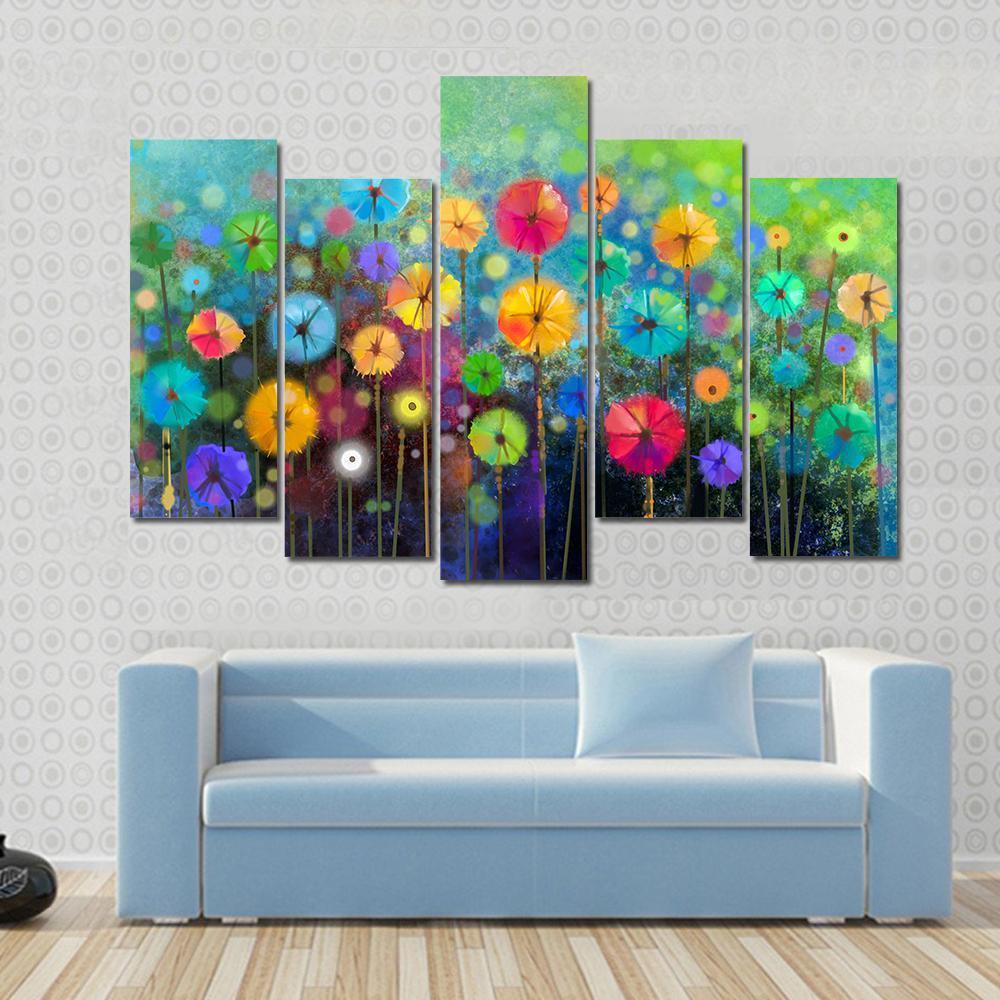Hand Painted Colorful Flowers Canvas Wall Art-5 Pop-Gallery Wrap-47" x 32"-Tiaracle