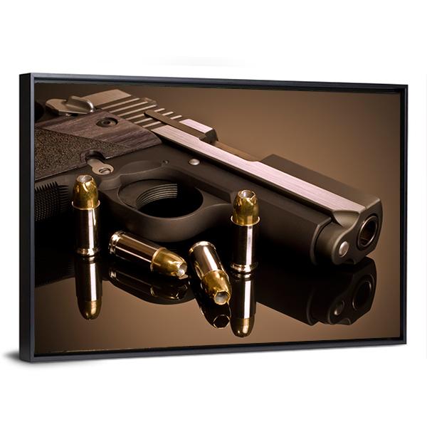 Handgun & Hollow Points Canvas Wall Art-3 Horizontal-Gallery Wrap-25" x 16"-Tiaracle