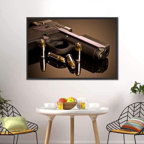 Handgun & Hollow Points Canvas Wall Art-3 Horizontal-Gallery Wrap-25" x 16"-Tiaracle