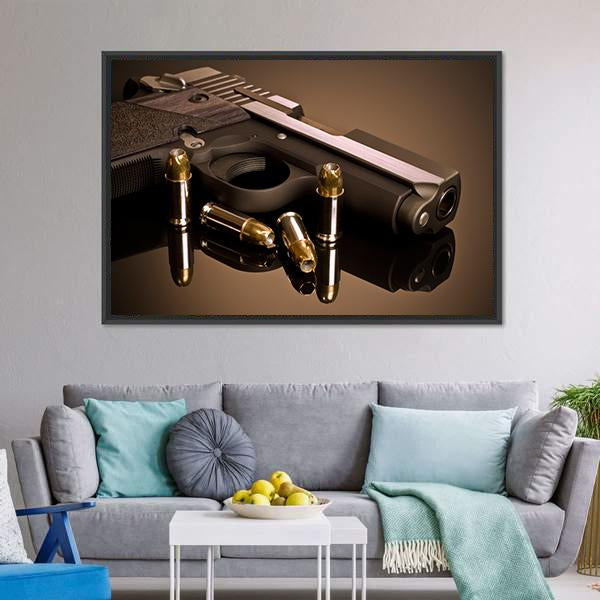 Handgun & Hollow Points Canvas Wall Art-3 Horizontal-Gallery Wrap-25" x 16"-Tiaracle