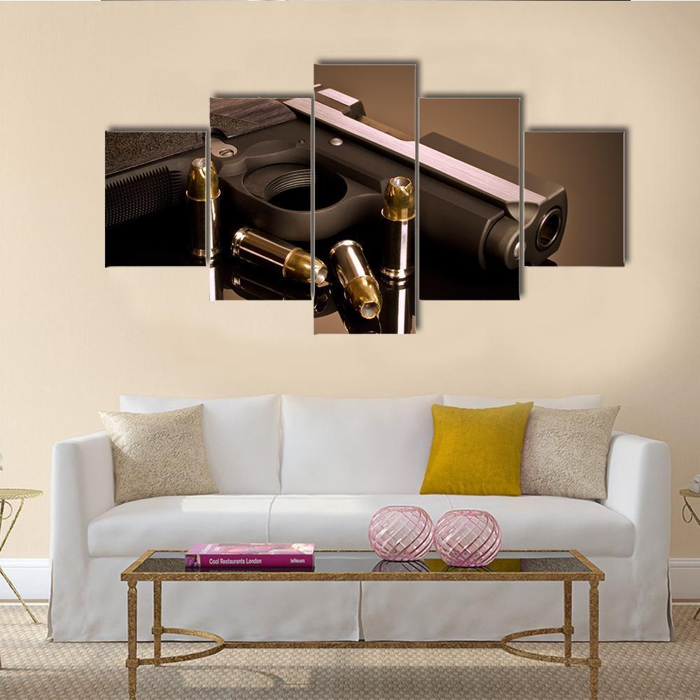 Handgun & Hollow Points Canvas Wall Art-5 Star-Gallery Wrap-62" x 32"-Tiaracle