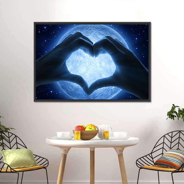 Hands Heart & Moon Canvas Wall Art-3 Horizontal-Gallery Wrap-25" x 16"-Tiaracle
