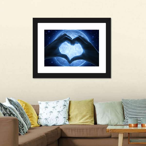 Hands Heart & Moon Canvas Wall Art-5 Horizontal-Gallery Wrap-22" x 12"-Tiaracle