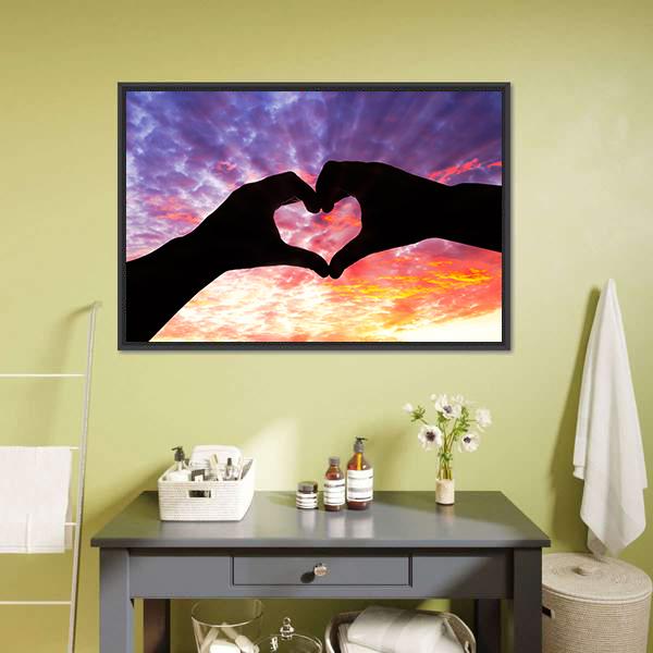 Hands Heart Silhouette Canvas Wall Art-1 Piece-Floating Frame-36" x 24"-Tiaracle