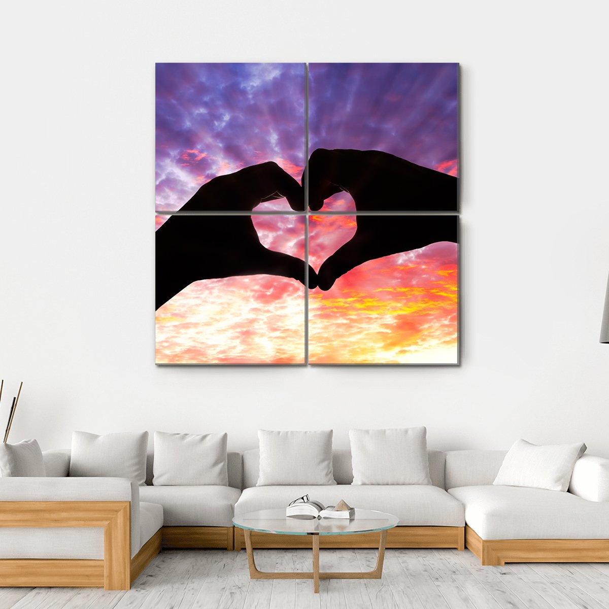 Hands Heart Silhouette Canvas Wall Art-4 Square-Gallery Wrap-17" x 17"-Tiaracle
