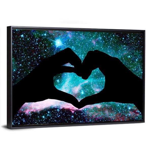 Hands Heart & Starry Sky Panoramic Canvas Wall Art-1 Piece-36" x 12"-Tiaracle