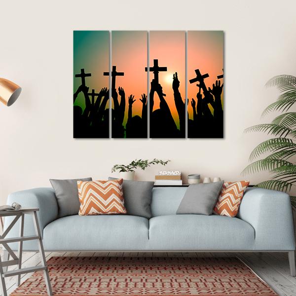 Hands Holding Cross Canvas Wall Art-4 Horizontal-Gallery Wrap-34" x 24"-Tiaracle