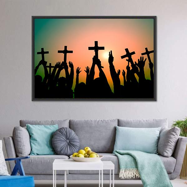 Hands Holding Cross Canvas Wall Art-5 Horizontal-Gallery Wrap-22" x 12"-Tiaracle