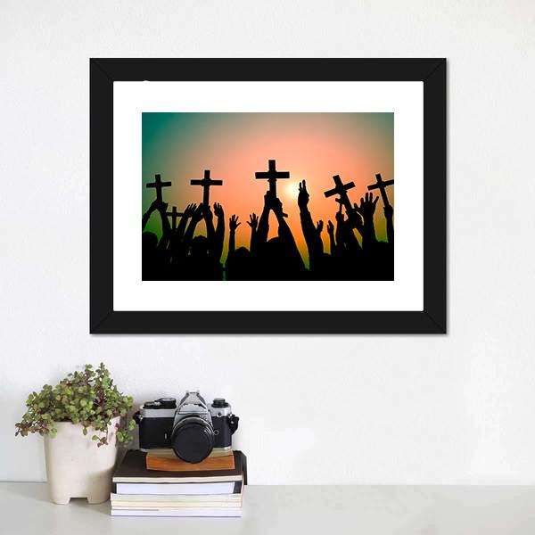 Hands Holding Cross Panoramic Canvas Wall Art-1 Piece-36" x 12"-Tiaracle