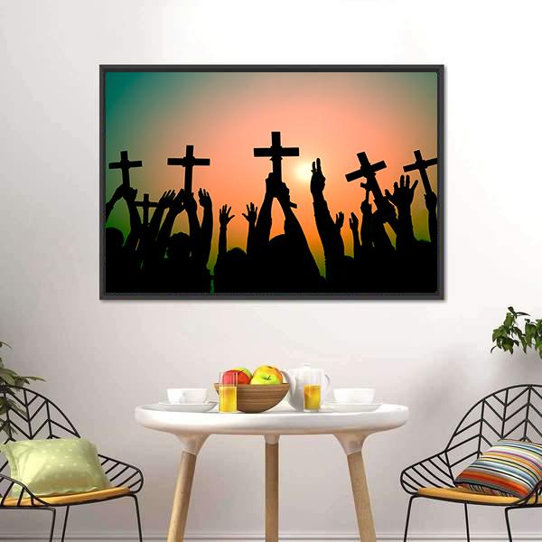 Hands Holding Cross Panoramic Canvas Wall Art-1 Piece-36" x 12"-Tiaracle