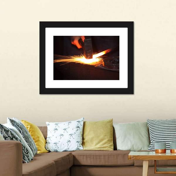 Hands Of Smith With Hammet And Steel Stick On Anvil Canvas Wall Art-3 Horizontal-Gallery Wrap-25" x 16"-Tiaracle