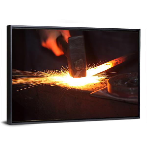 Hands Of Smith With Hammet And Steel Stick On Anvil Canvas Wall Art-5 Horizontal-Gallery Wrap-22" x 12"-Tiaracle