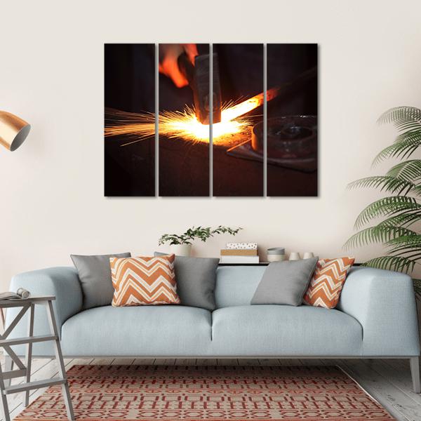 Hands Of Smith With Hammet And Steel Stick On Anvil Canvas Wall Art-4 Horizontal-Gallery Wrap-34" x 24"-Tiaracle