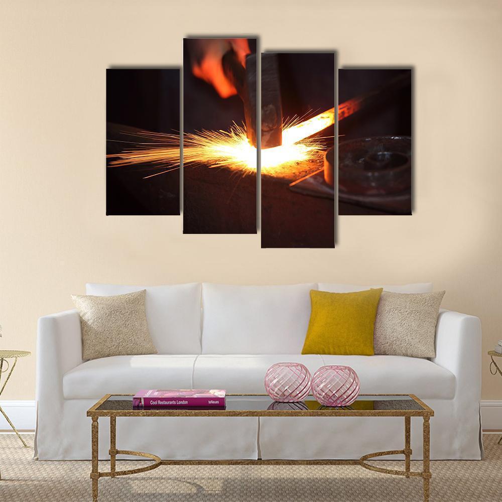 Hands Of Smith With Hammet And Steel Stick On Anvil Canvas Wall Art-4 Pop-Gallery Wrap-50" x 32"-Tiaracle