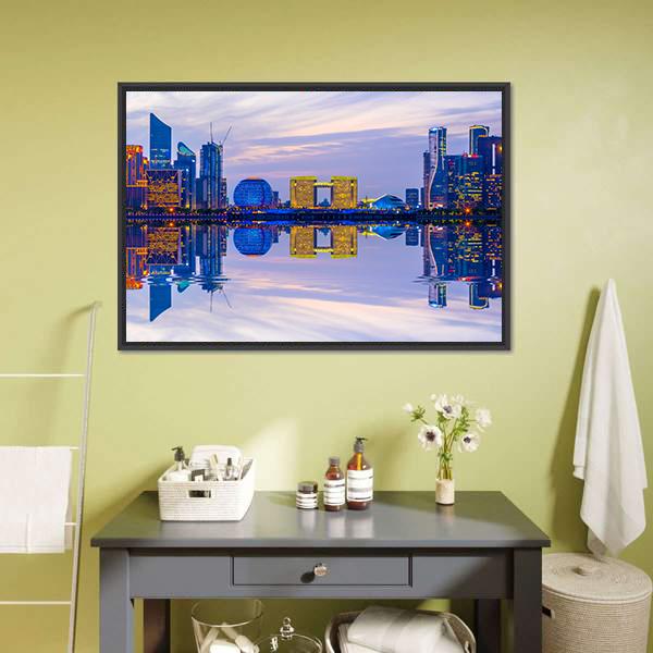 Hangzhou Skyline At Night Canvas Wall Art-1 Piece-Floating Frame-24" x 16"-Tiaracle