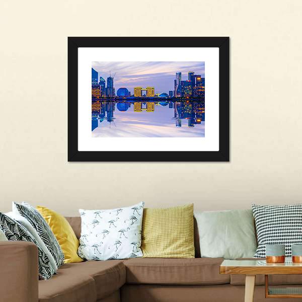 Hangzhou Skyline At Night Canvas Wall Art-3 Horizontal-Gallery Wrap-25" x 16"-Tiaracle