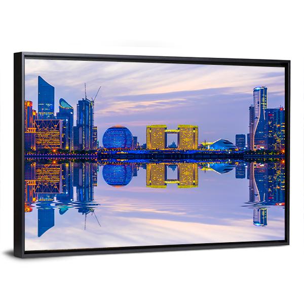 Hangzhou Skyline At Night Canvas Wall Art-5 Horizontal-Gallery Wrap-22" x 12"-Tiaracle