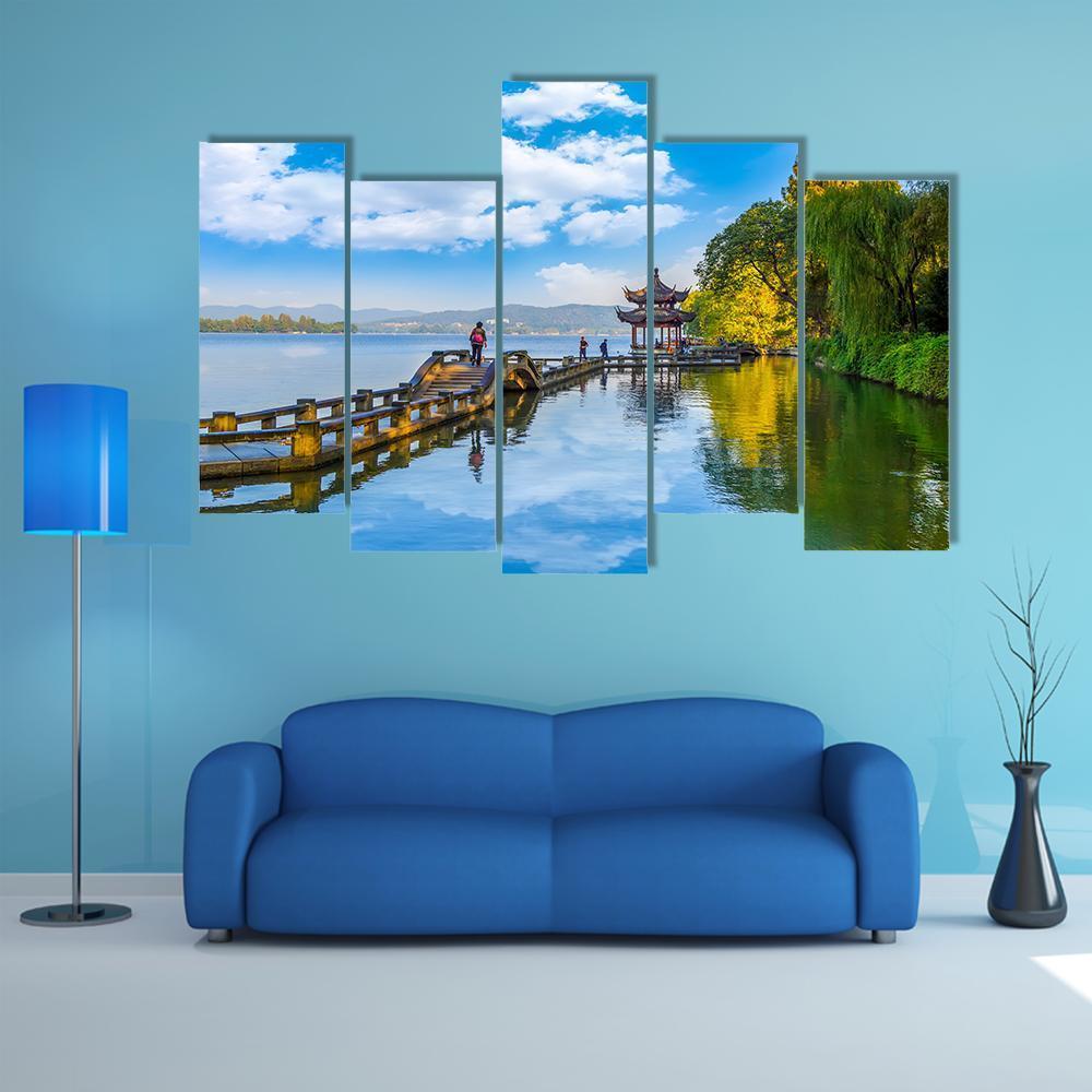 Hangzhou West Lake Canvas Wall Art-5 Pop-Gallery Wrap-47" x 32"-Tiaracle