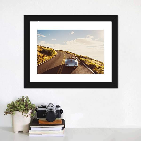 Happy Couple Driving Canvas Wall Art-1 Piece-Framed Print-20" x 16"-Tiaracle