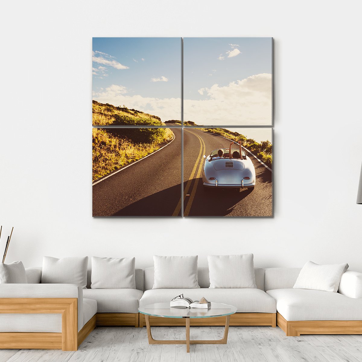Happy Couple Driving Canvas Wall Art-4 Square-Gallery Wrap-17" x 17"-Tiaracle