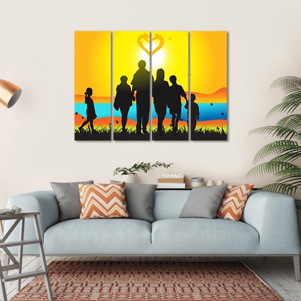 Happy Family Walks On Nature Canvas Wall Art-4 Horizontal-Gallery Wrap-34" x 24"-Tiaracle