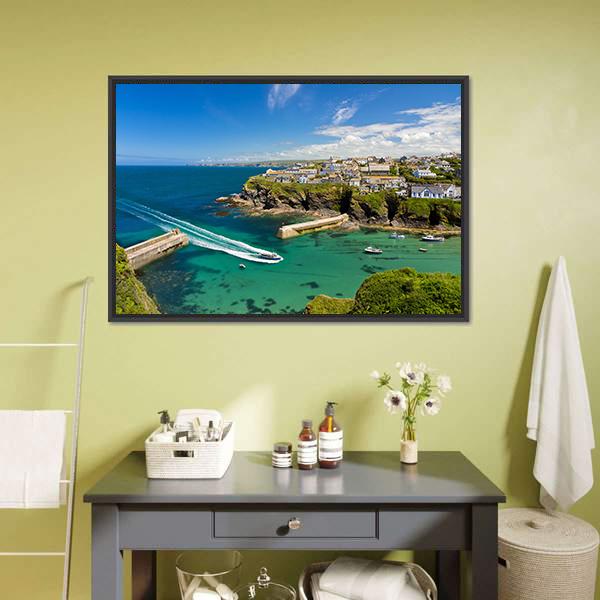 Harbor Of Port Isaac Canvas Wall Art-5 Horizontal-Gallery Wrap-22" x 12"-Tiaracle