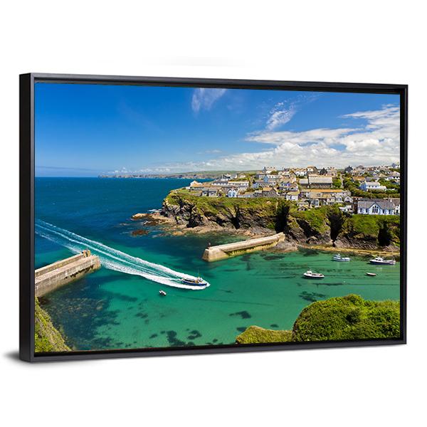 Harbor Of Port Isaac Canvas Wall Art-3 Horizontal-Gallery Wrap-25" x 16"-Tiaracle