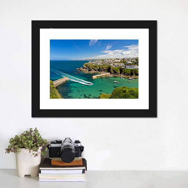 Harbor Of Port Isaac Canvas Wall Art-3 Horizontal-Gallery Wrap-25" x 16"-Tiaracle